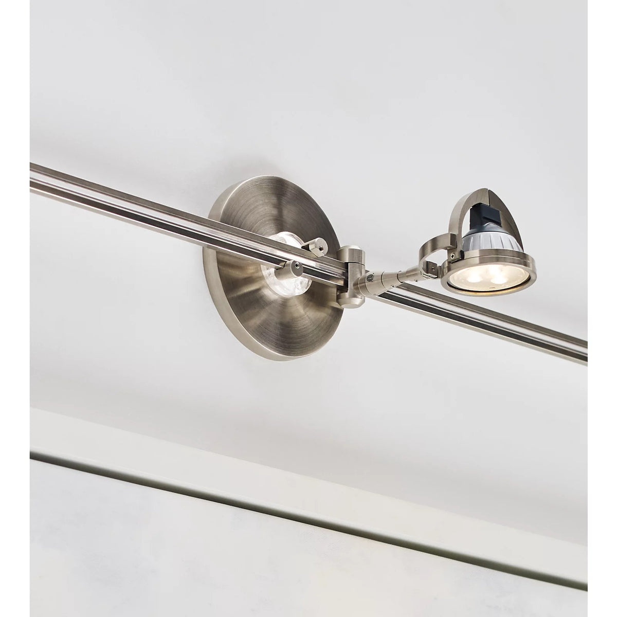 Visual Comfort Wall MonoRail 4" Round Power Feed Canopy in Satin Nickel, installed or detail view