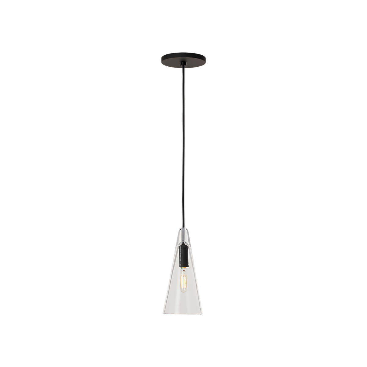 Selina Small & Cone Glass Pendant Light – lit, styled view