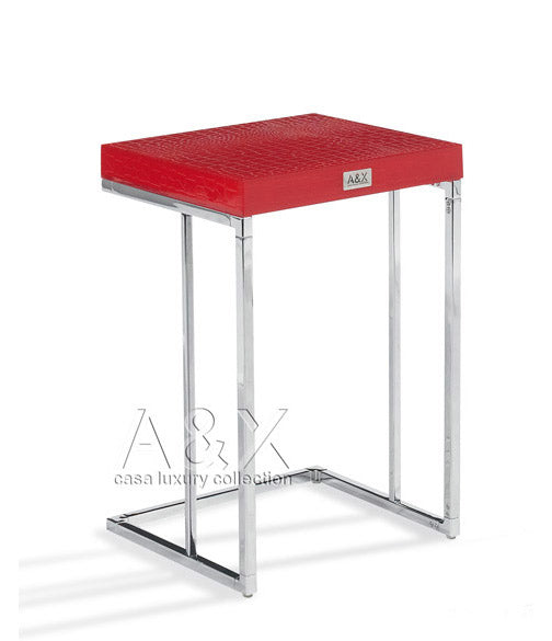 A&X Amelia Modern Red Crocodile Lacquer End Table Set