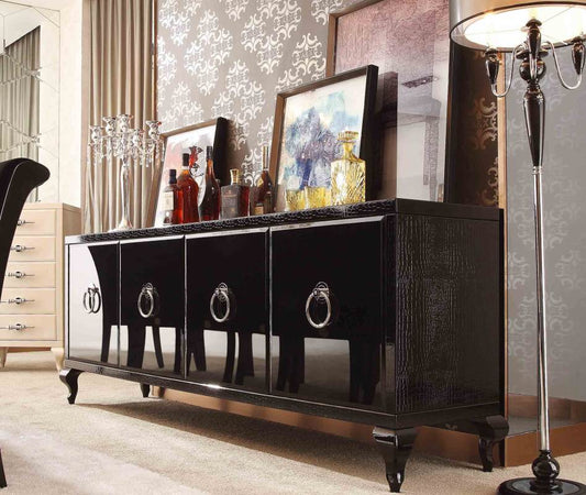 Bellagio Transitional Black Crocodile Lacquer Buffet