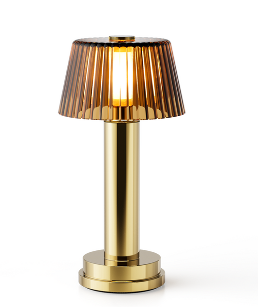 Victoria Cordless Brass Table Lamp - Rechargeable LED Light, Brass/Amber