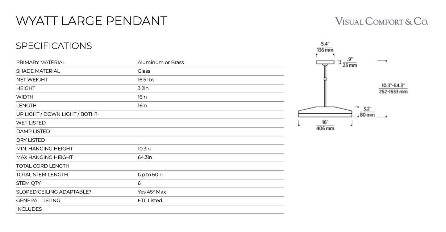 Visual Comfort Wyatt 16In Led Pendant Light 