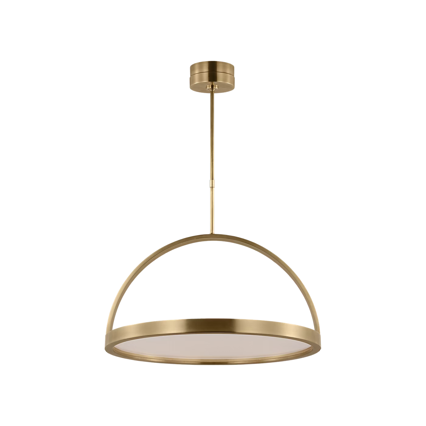 Contemporary brass LED chandelier with acrylic lens and dimmable warm white lighting