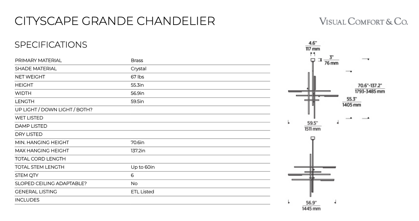 Cityscape Grande LED Chandelier Brass by Visual & Comfort & Co