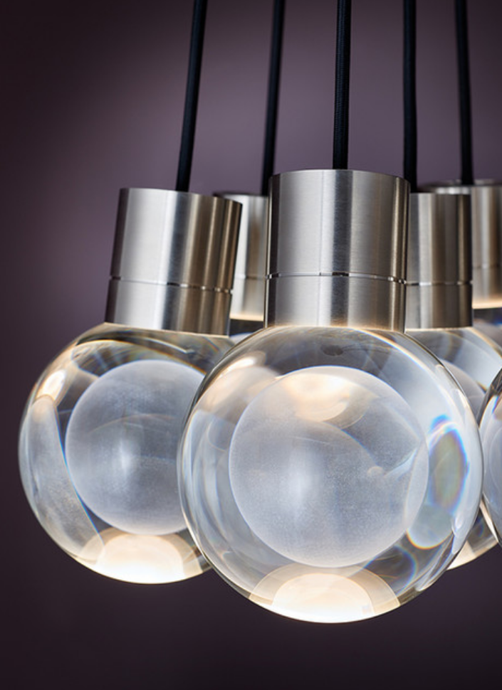 Visual Comfort 7 Light Multi Sphere Mina Crystal Chandelier Satin Nickel