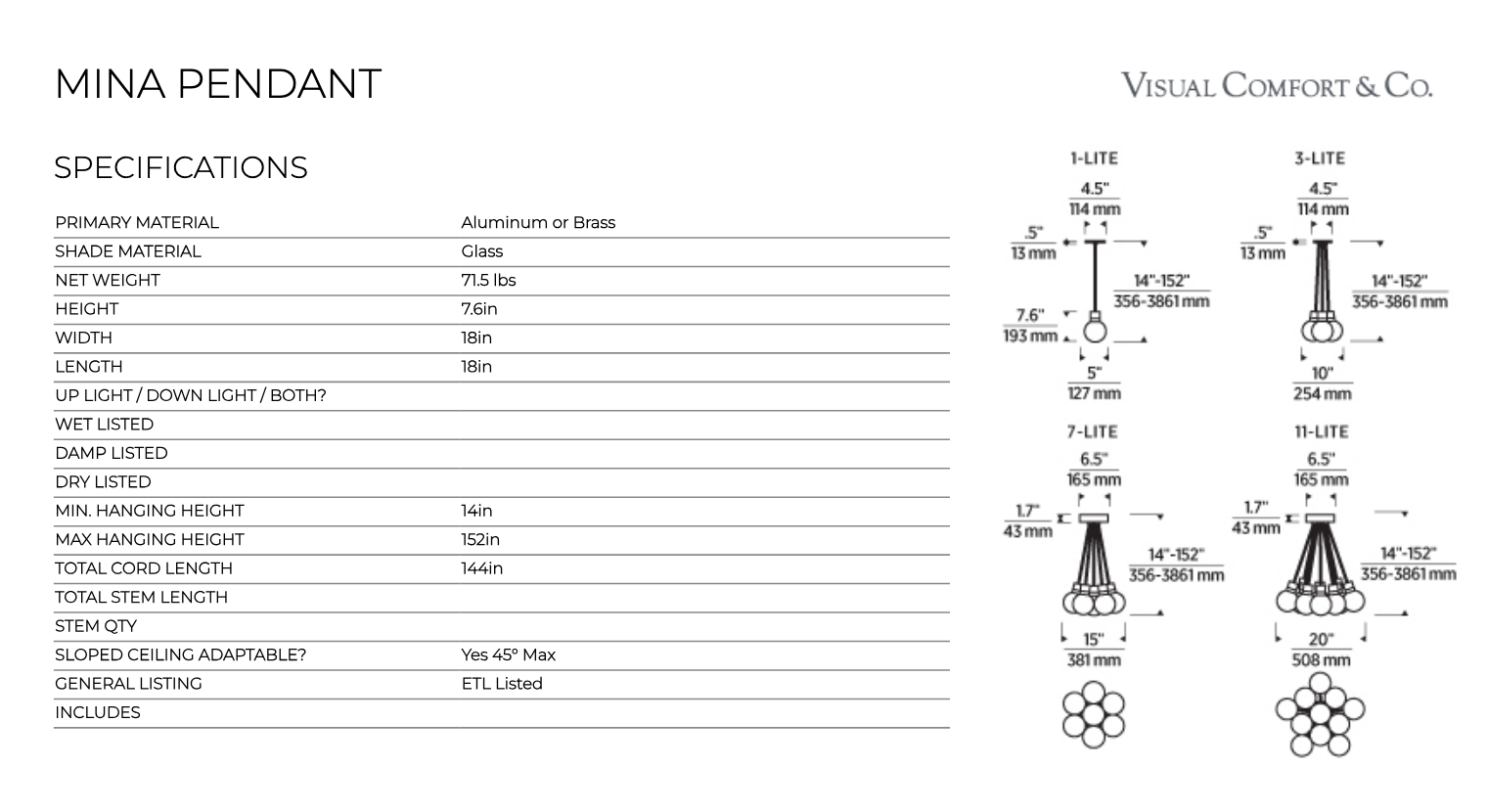 Visual Comfort 7 Light Multi Sphere Mina Crystal Chandelier Satin Nickel