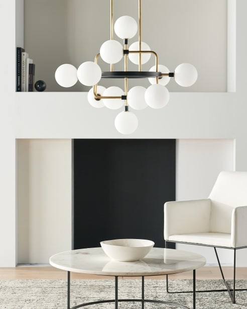 Brass Opal Glass Chandelier 12 Light Residential & Commercial by Visual & Comfort & Co