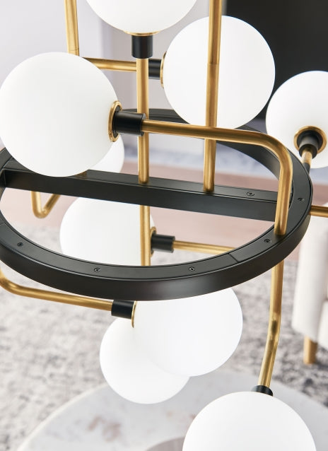 Brass Opal Glass Chandelier 12 Light Residential & Commercial by Visual & Comfort & Co