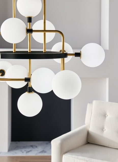 Brass Opal Glass Chandelier 12 Light Residential & Commercial by Visual & Comfort & Co