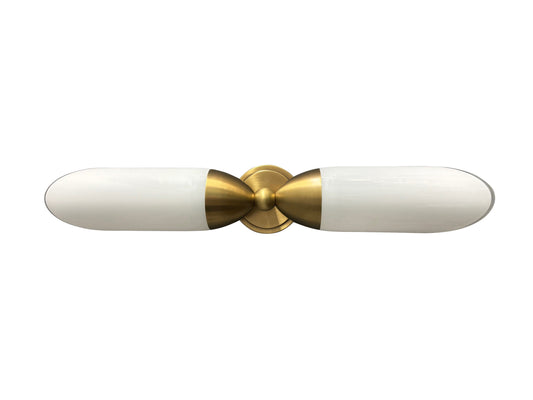 House of Troy Double Wall Sconce with Slant-Cut White Glass in Brushed Brass