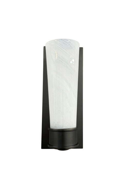 House of Troy Wall Sconce with Rectangular Backplate and Glass Shade in Oil Rubbed Bronze