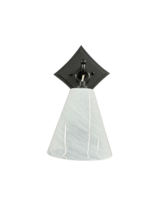 House of Troy Lantern Wall Sconce with White Swirl Glass in Oil Rubbed Bronze