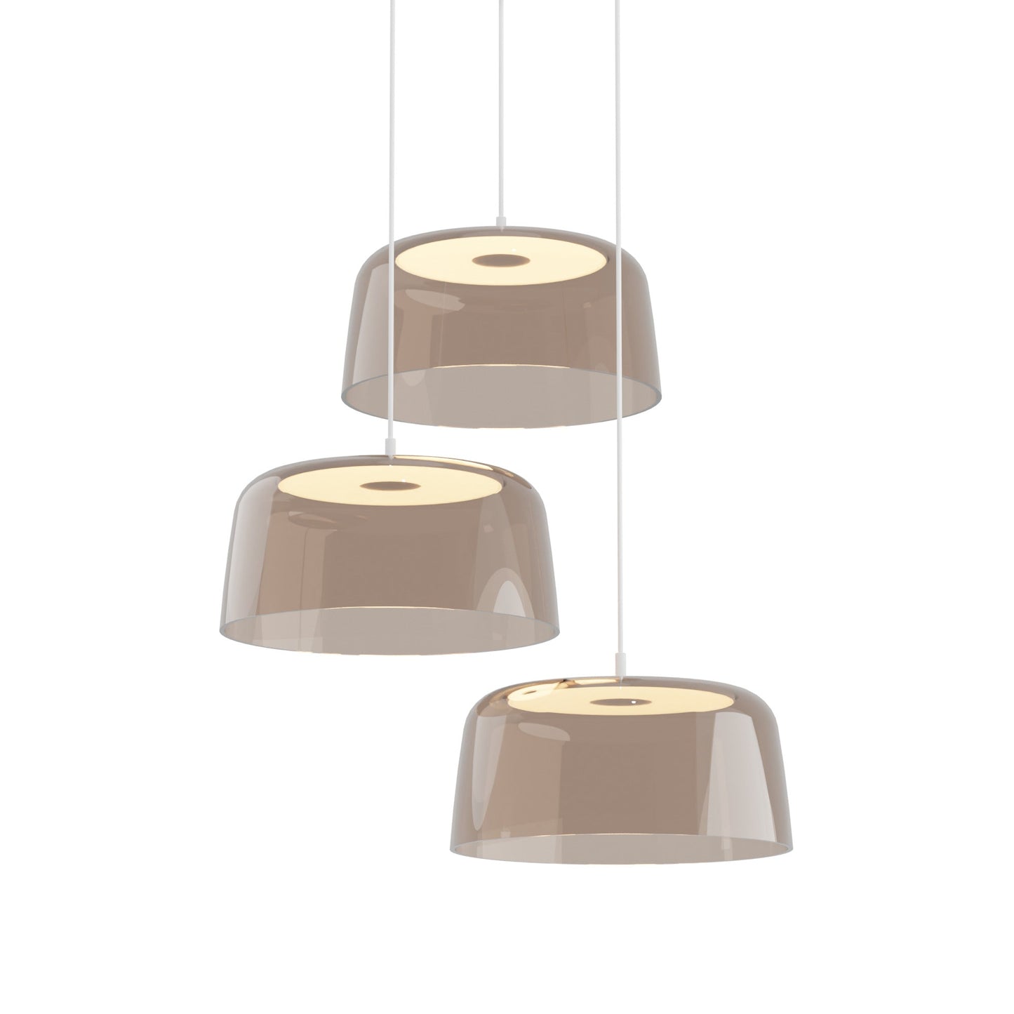 Yurei Circular 3 Pendant Light Matte White 14 Acrylic Shade Tea Brown Yup C3 Sw Mwt Stea by Koncept Inc