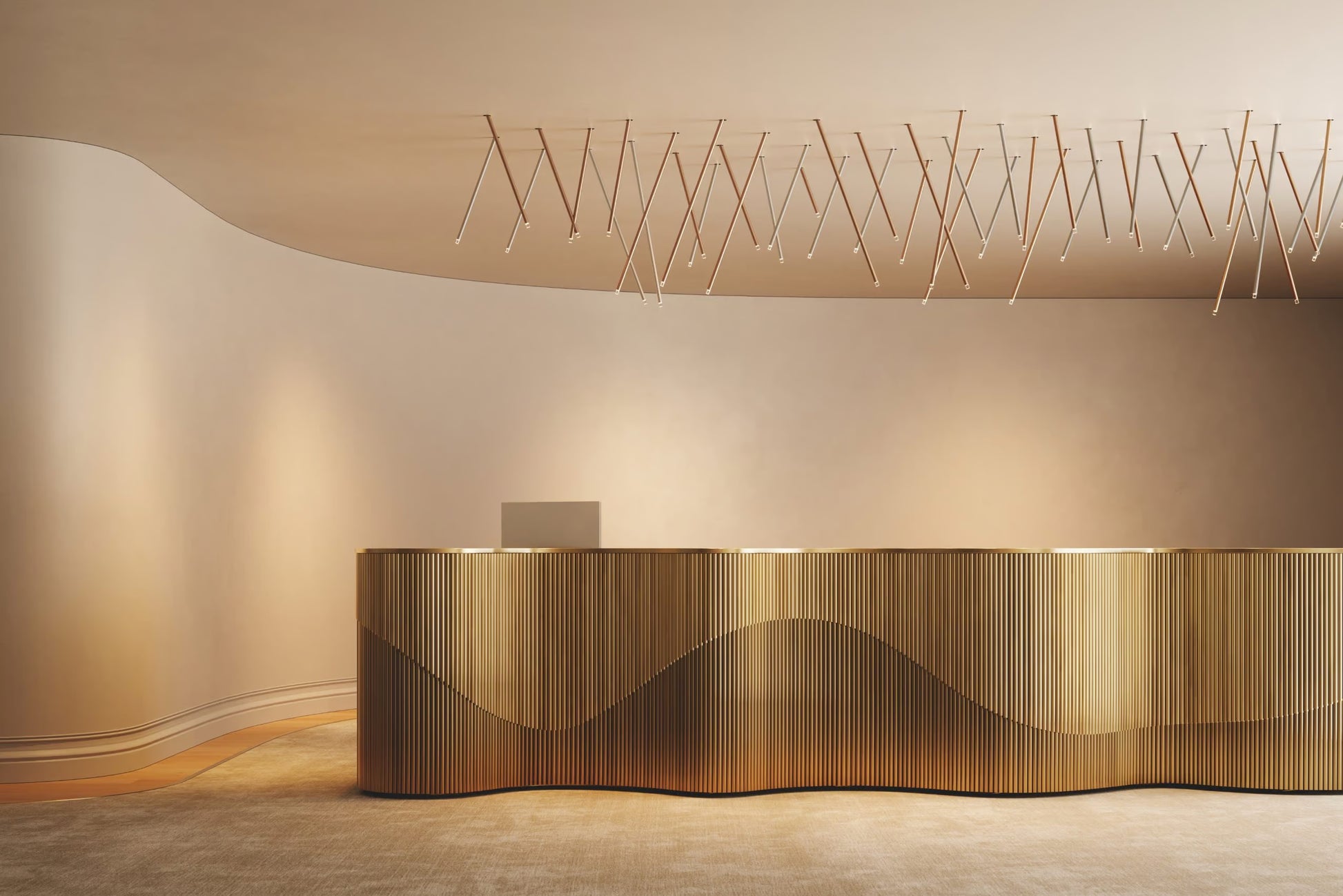 A-Tube Nano Swing by Lodes Italy installed in a modern hallway with architectural lighting