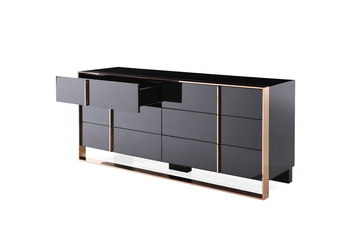 Nova Domus Cartier Modern Black and Rosegold Bedroom Set