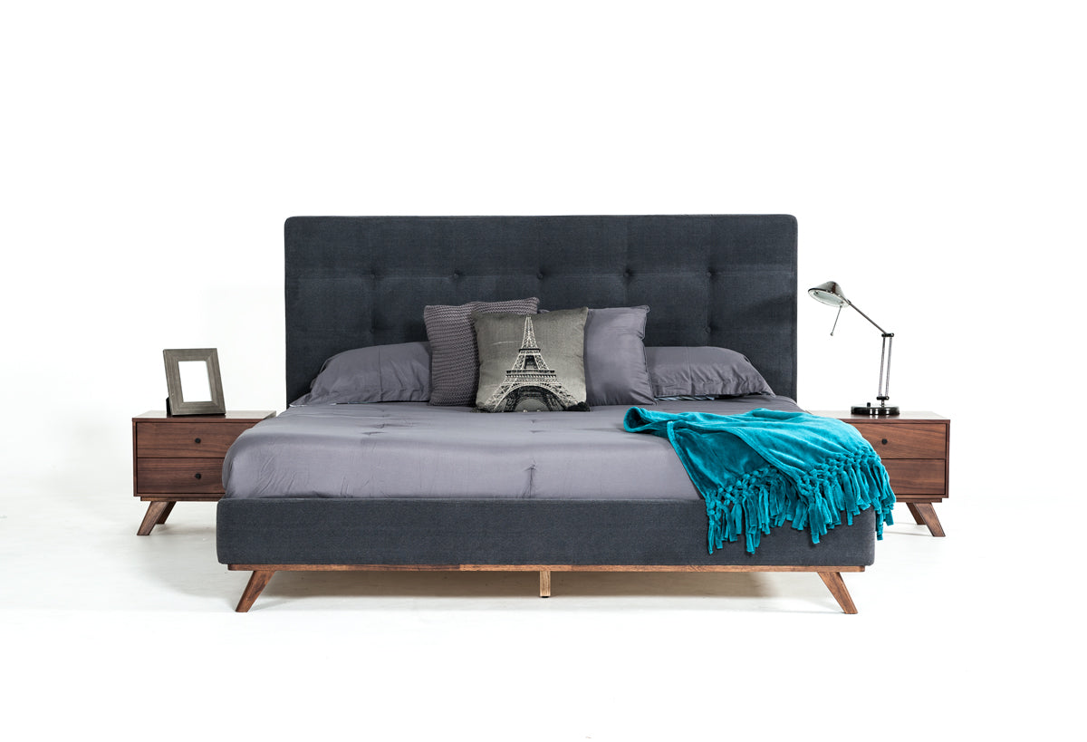 Modrest Addison Mid-Century Modern Grey Fabric and Walnut Bed