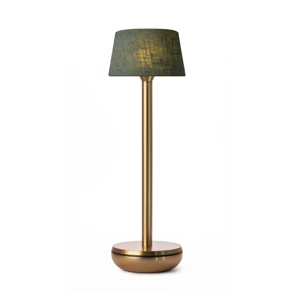 Humble Air Cordless Table Lamp by Humble, Gold with Emerald Linen Shade (image 2)