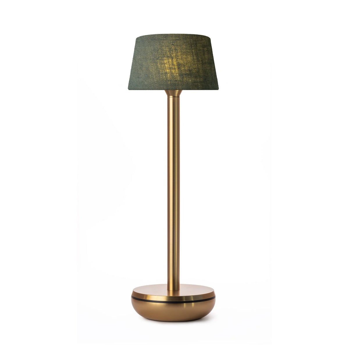 Humble Air V2 Cordless Table Lamp by Humble, Gold with Emerald Linen Shade (image 4)