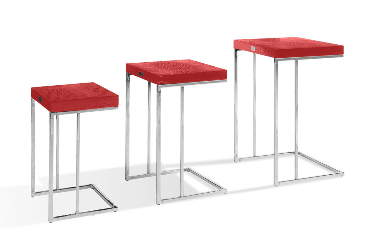 A&X Amelia Modern Red Crocodile Lacquer End Table Set