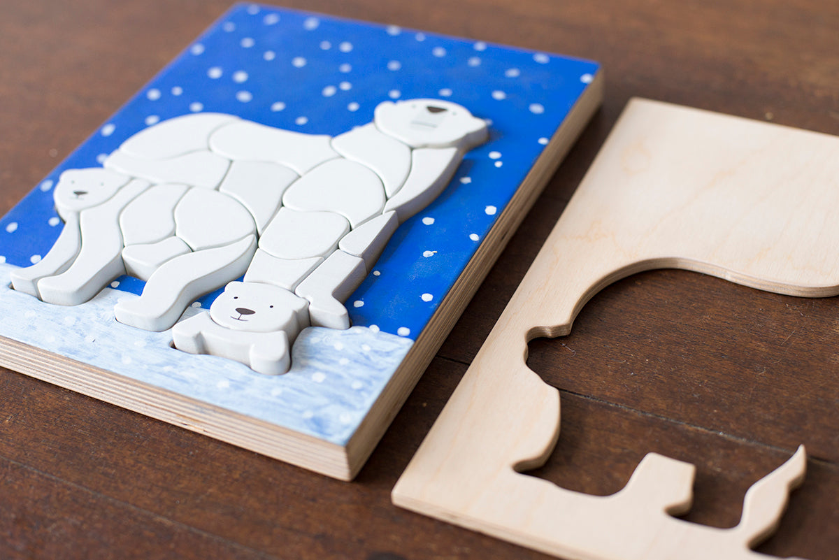 Eguchi Toys Polar Bear Puzzle – angled view showing the thick pieces
