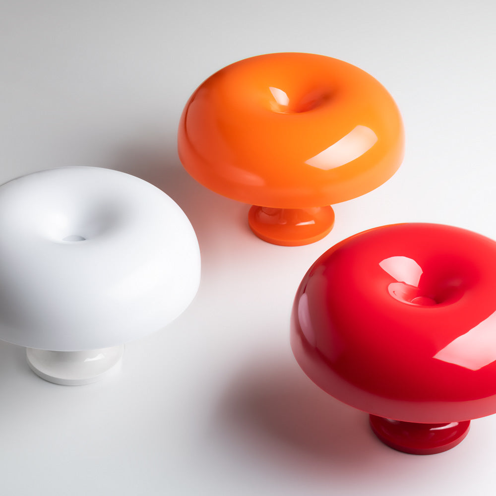 Artemide Nessino mushroom table lamp orange, white and red