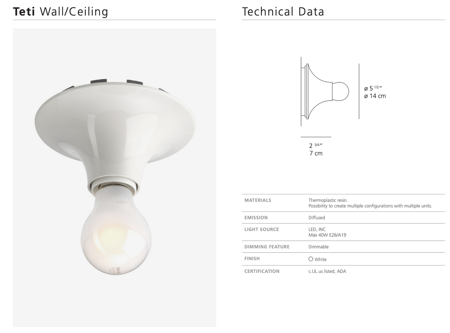 Artemide Teti wall light for hotel guest room