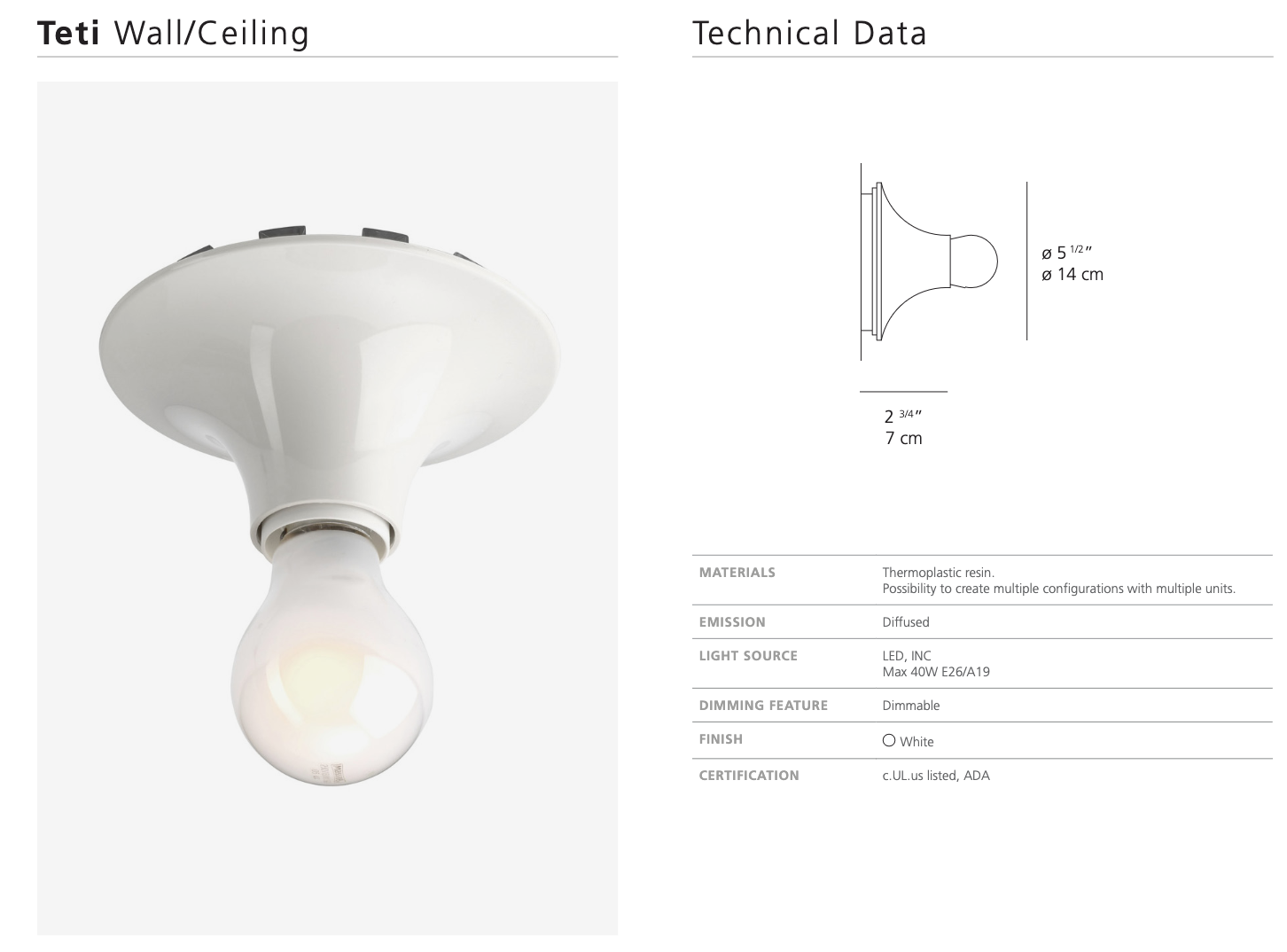 Artemide Teti wall light for hotel guest room