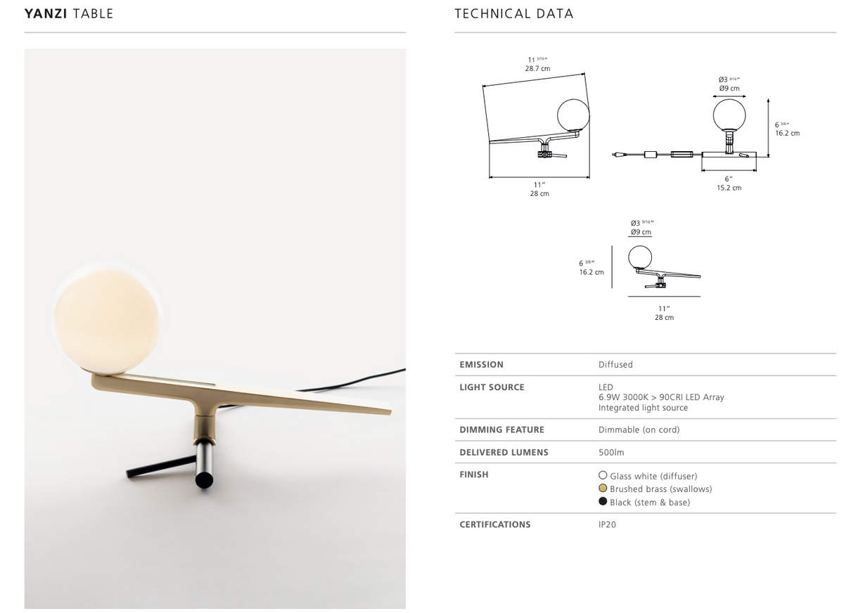 Artemide Yanzi Table Lamp for modern hospitality interiors specifications