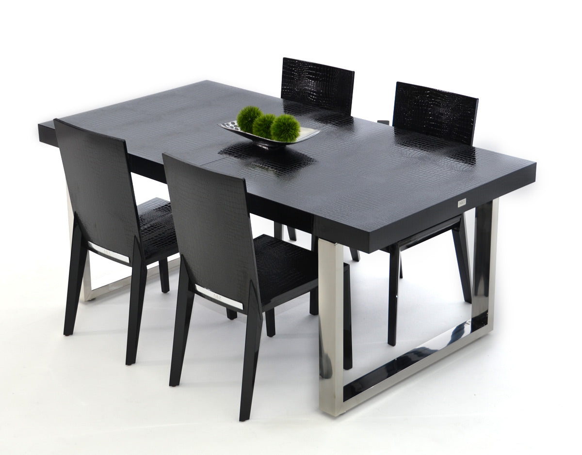 A&X Skyline Modern Black Crocodile Lacquer Extendable Dining Table