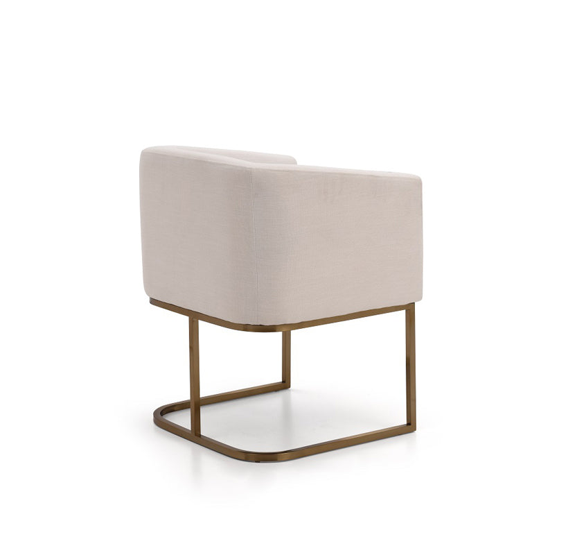 Modrest Yukon Modern White Fabric and Antique Brass Dining Chair