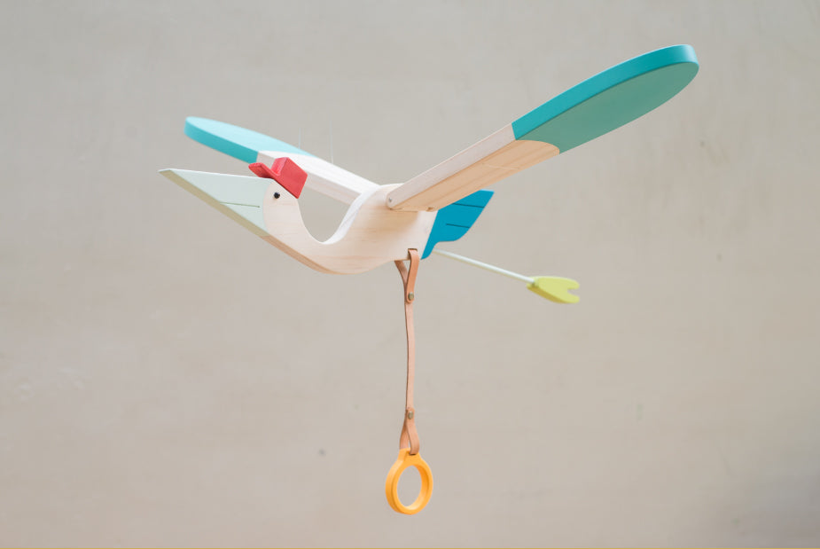 Eguchi Toys Bird Mobile Medium, Blue – hanging with the pull ring