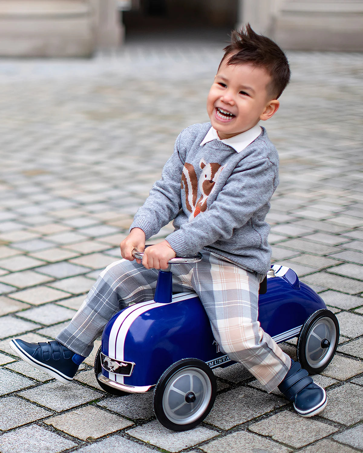 Blue Ford Mustang ride-on car by Baghera for toddlers