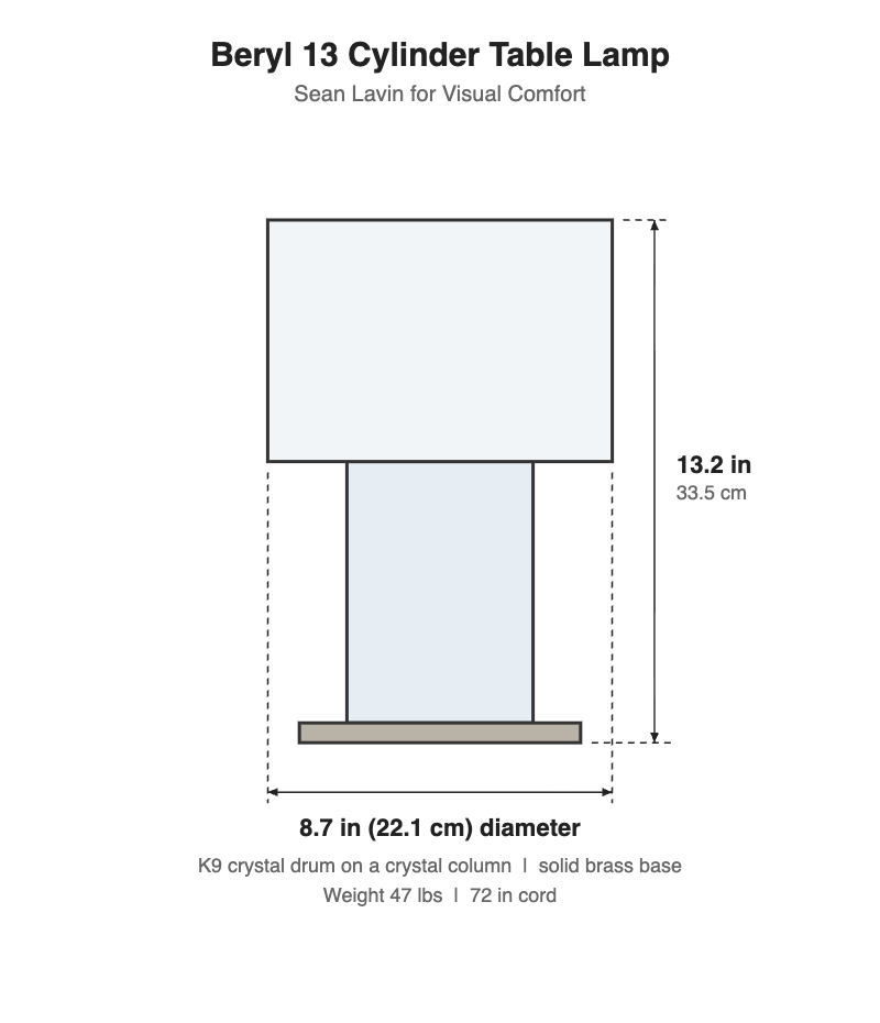 Beryl 13 Cylinder lamp dimensions: 13.2 inches high, 8.7 inches wide