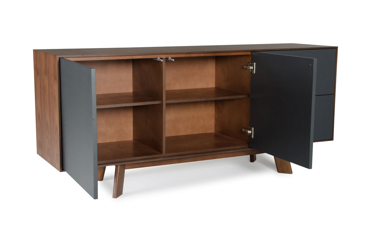 Modrest Weylyn Mid-Century Charcoal Grey and Walnut Buffet