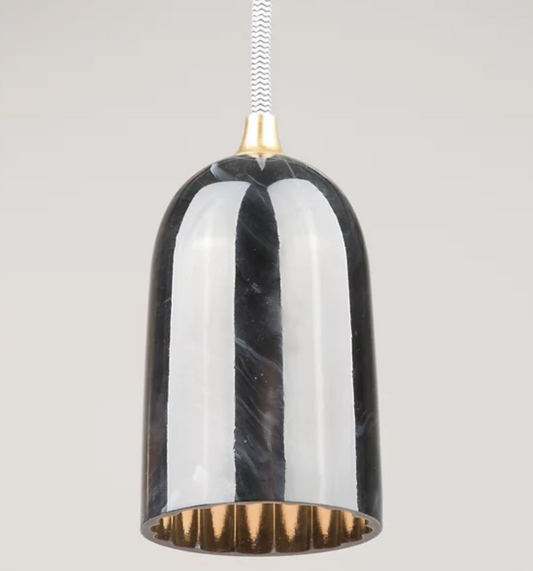 Doric 8 LED pendant light with polished black marble effect resin shade. 
