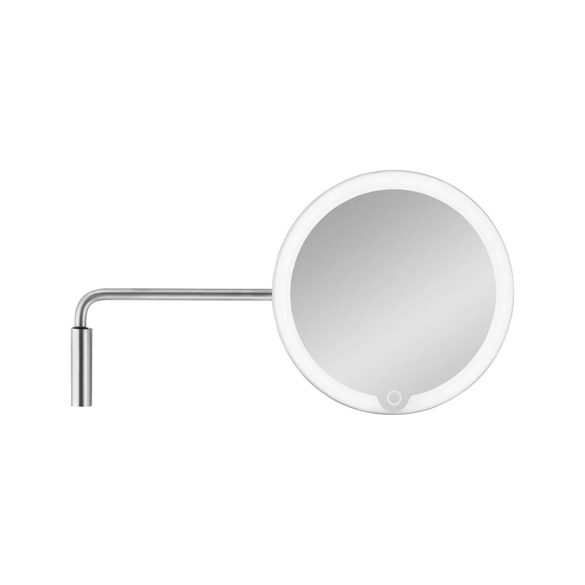 blomus MODO Wall-Mounted LED 5x Mirror, Rechargeable – Matt Stainless Steel LED wall mirror, product photo
