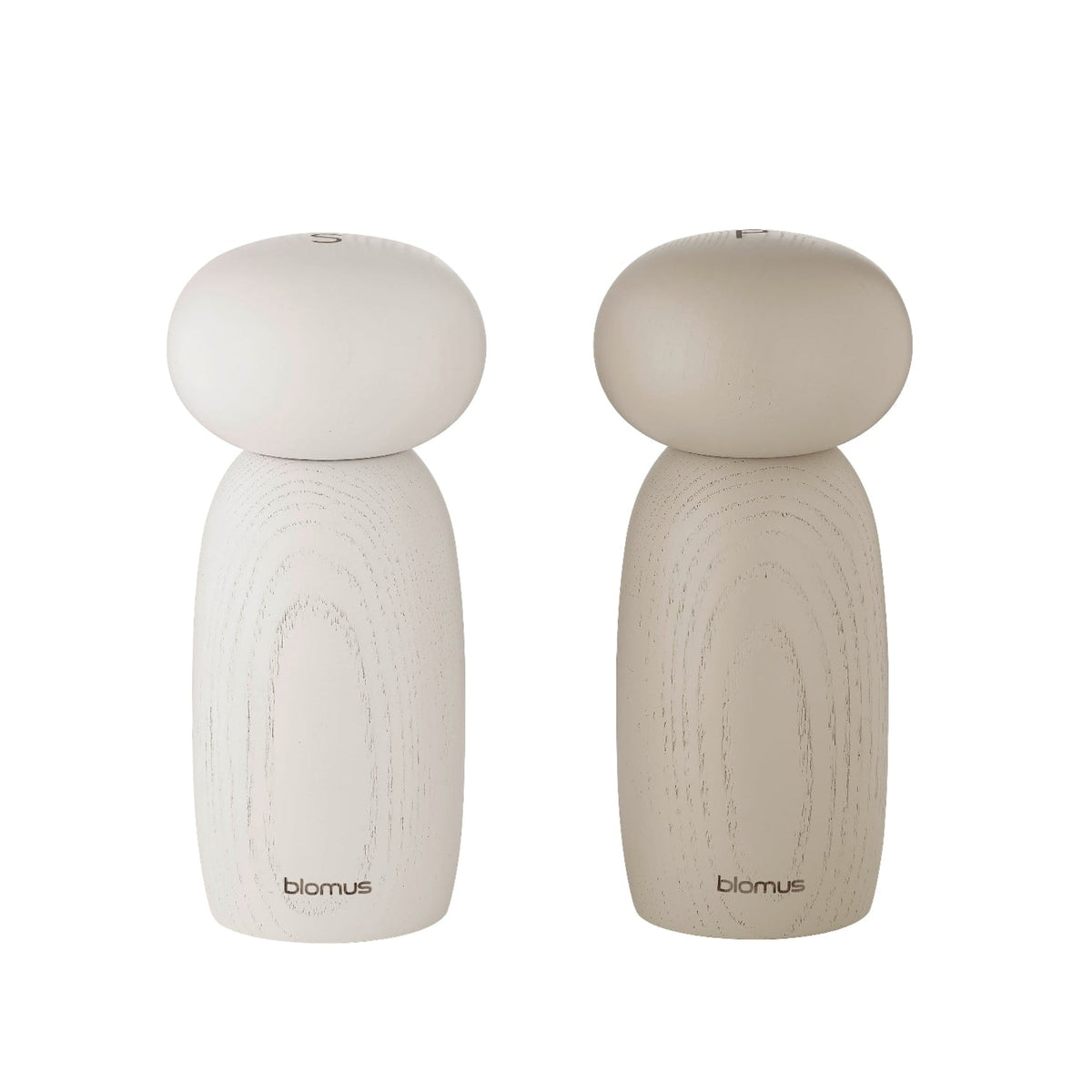 blomus MOLI Ash Wood Salt & Pepper Mill Set, Ceramic Grinders – Moonbeam and Nomad salt and pepper mills, product photo