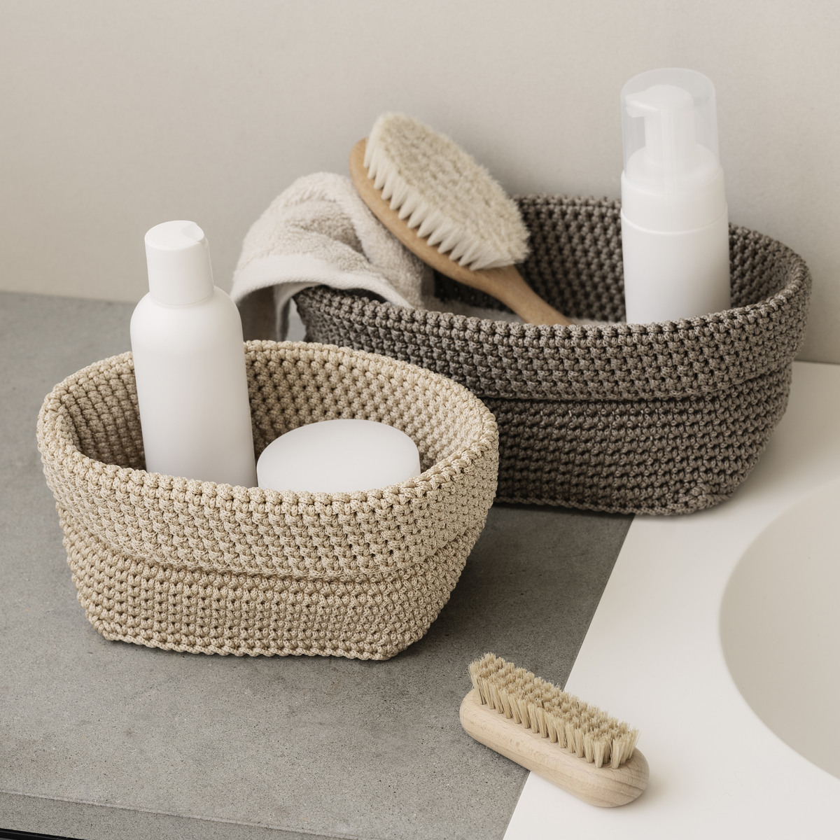 blomus TELA Crochet Storage Baskets, Set of 2 – TELA storage basket set styled with blomus RIVA