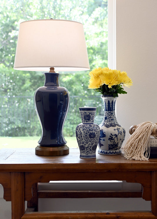 Modern Lantern Elijah cordless lamp in Midnight Blue on Dark Antique Brass