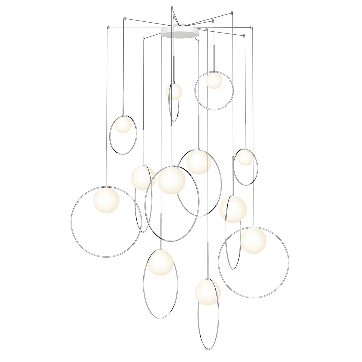 Pablo Designs Bola Halo Multi-Light chandelier – 12 Lights, Chrome rings