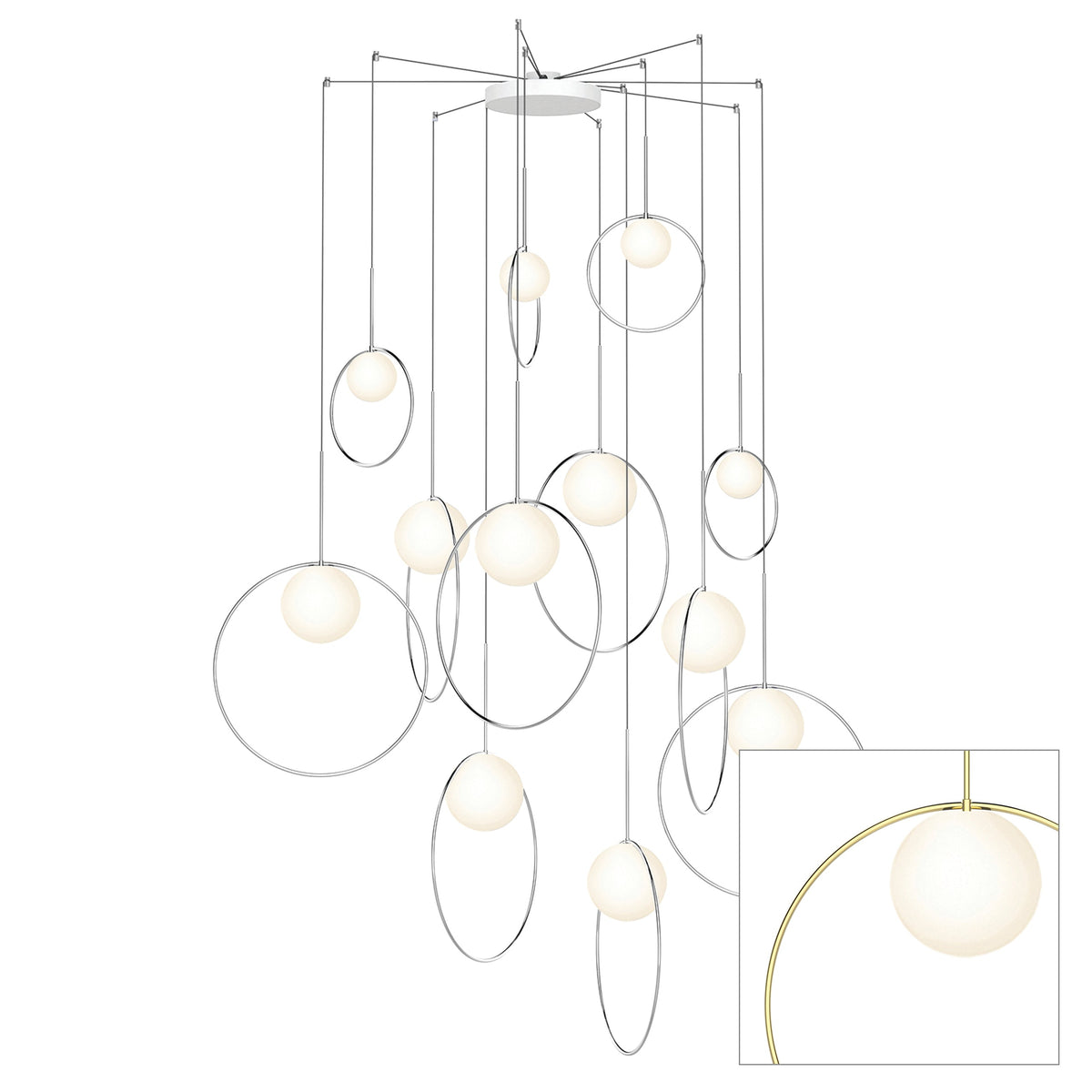 Pablo Designs Bola Halo Multi-Light chandelier – 12 Lights, Brass rings