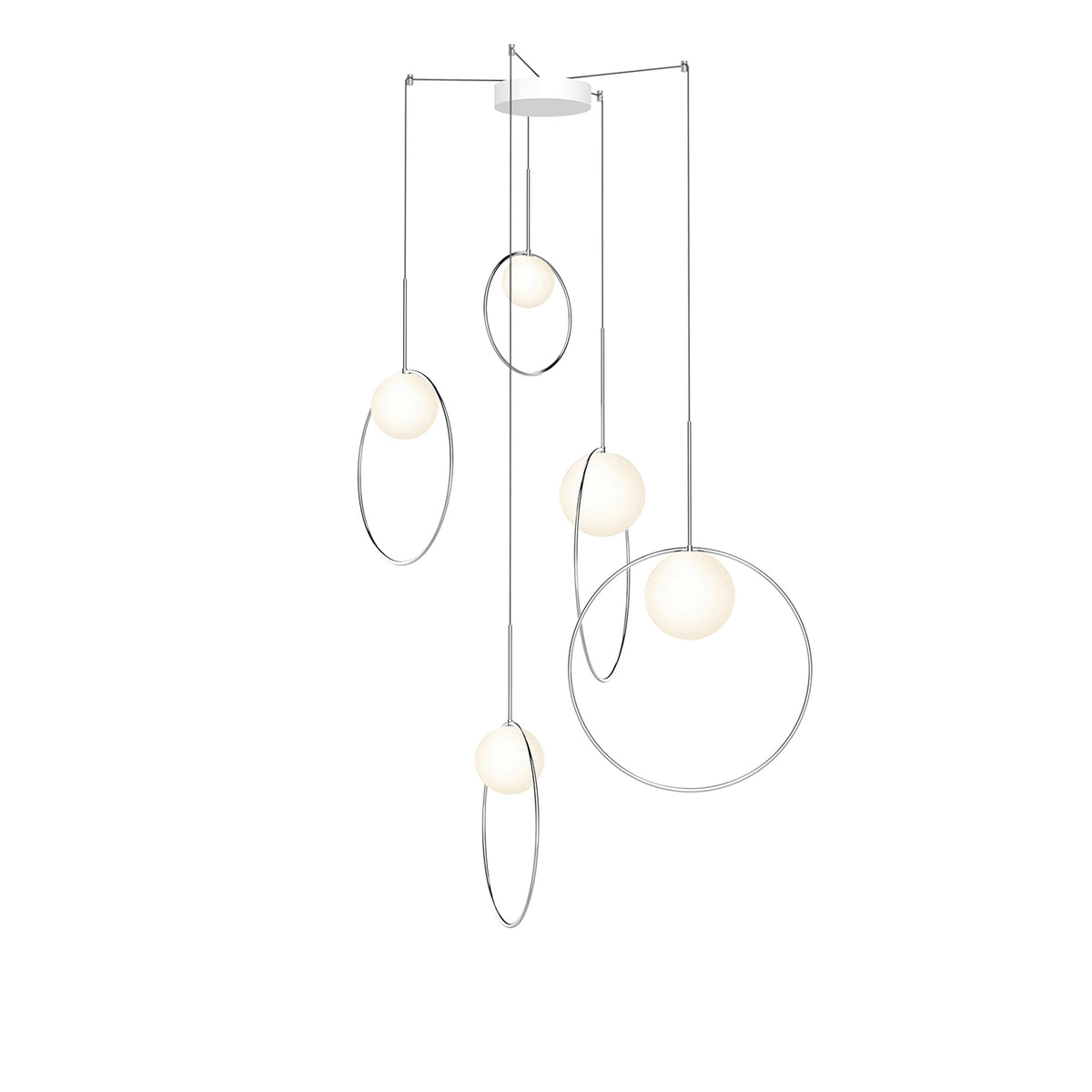 Pablo Designs Bola Halo Multi-Light chandelier – 5 Lights, Chrome rings