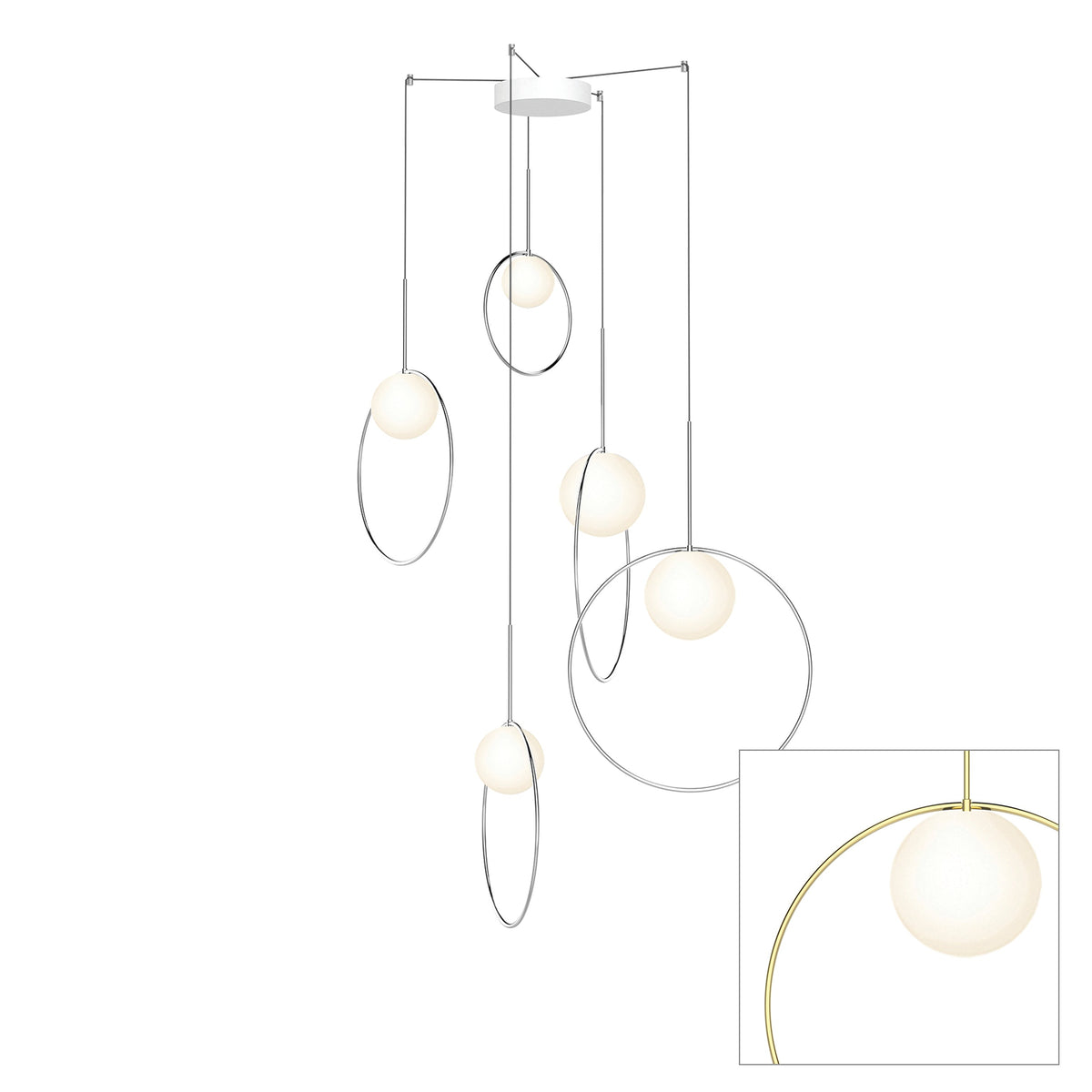 Pablo Designs Bola Halo Multi-Light chandelier – 5 Lights, Brass rings