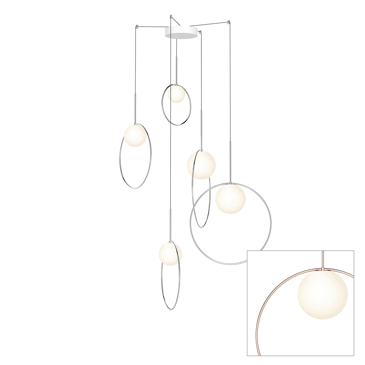 Pablo Designs Bola Halo Multi-Light chandelier – 5 Lights, Rose Gold rings