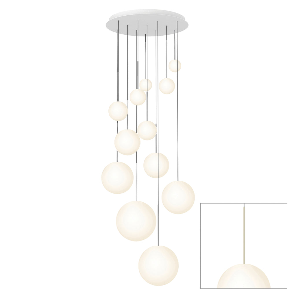 Pablo Designs Bola Sphere LED chandelier – (4" x 5" x 6" x 8" x 10" x 12") x 2, Brass