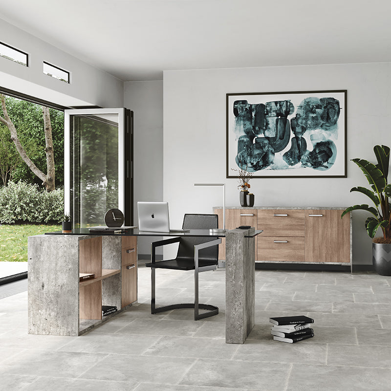 Nova Domus Boston Modern Glass and Faux Concrete Desk