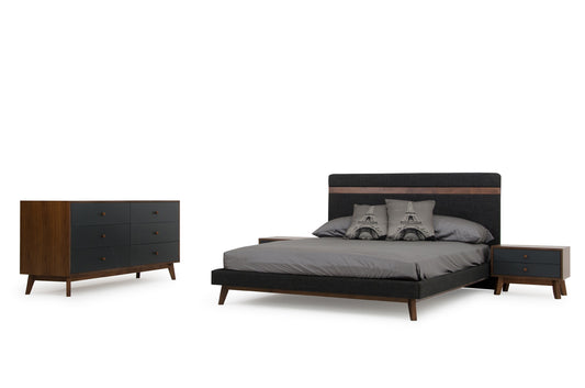 Nova Domus Dali Mid-Century Grey Fabric and Walnut Bed
