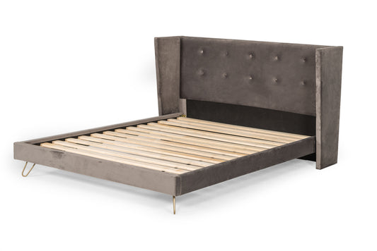 Nova Domus Bryan Modern Grey Velvet and Gold Bed