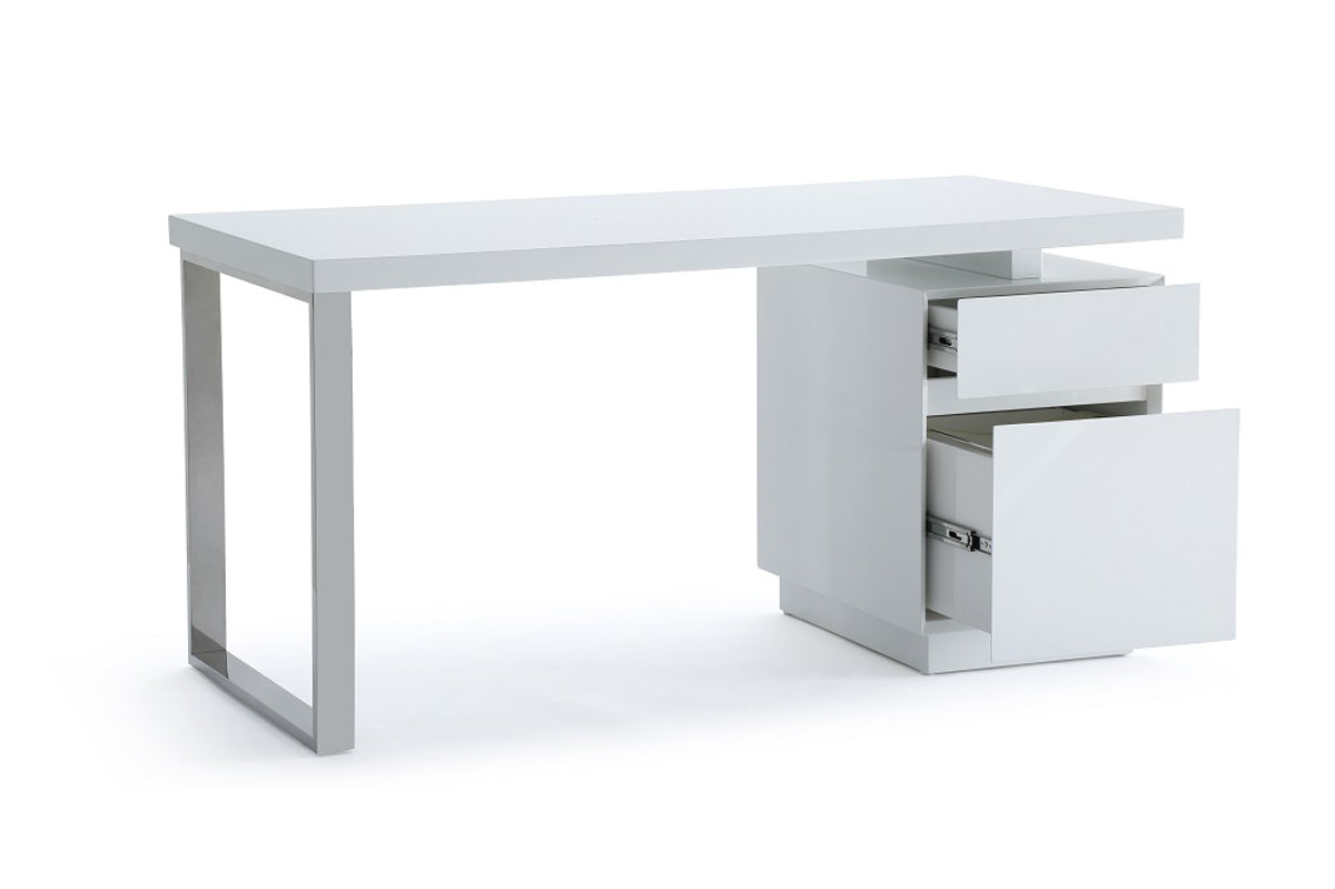 Modrest Carson Modern White and Stainless Steel Office Desk