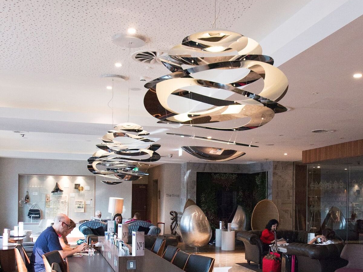 Innermost Buckle 120 LED pendant by Tina Leung – in a hotel lounge